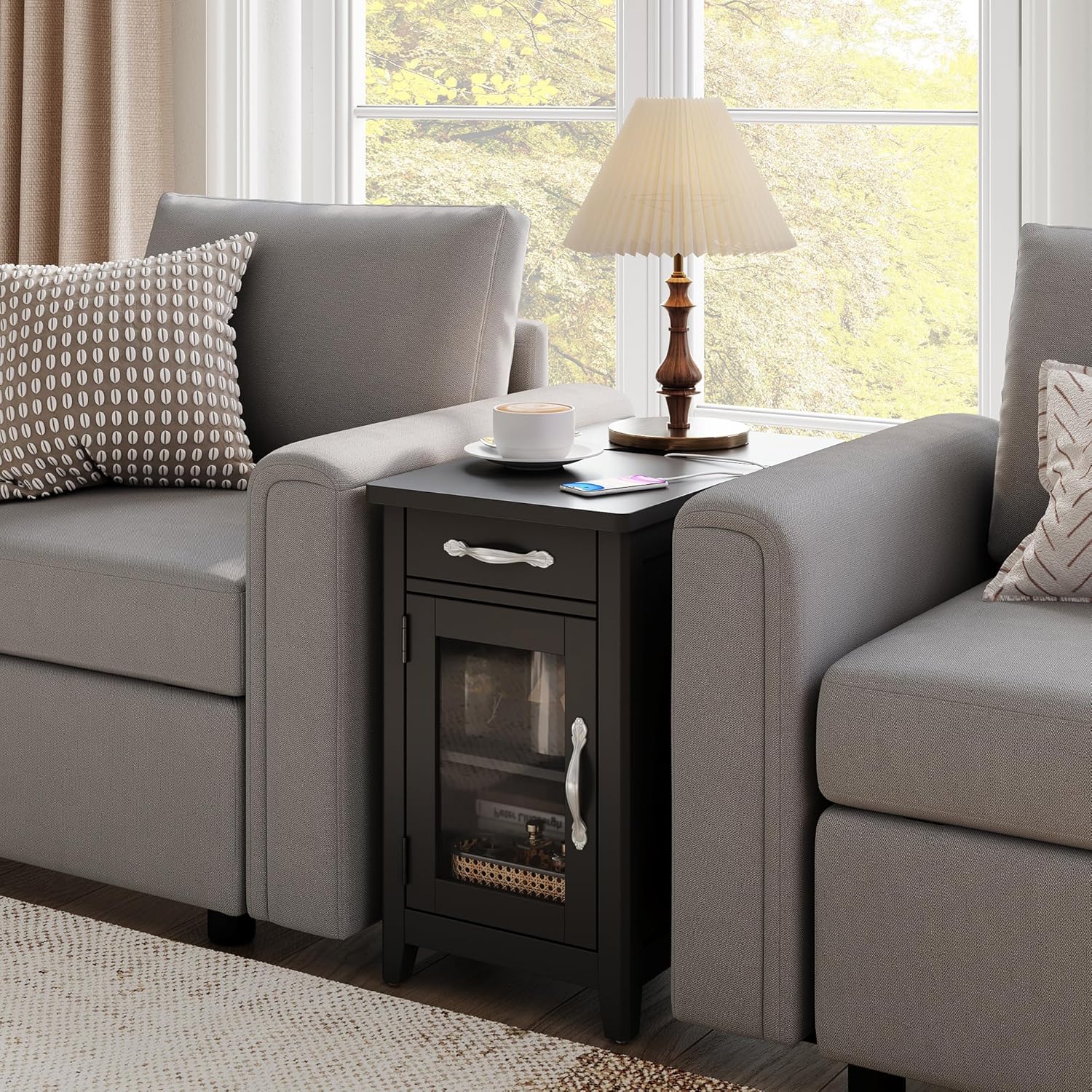Farmhouse End Table Narrow Side Table Small Nightstand